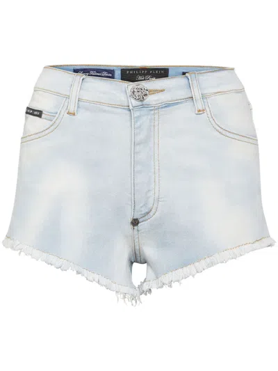PHILIPP PLEIN LOGO-APPLIQUÉ DENIM SHORTS