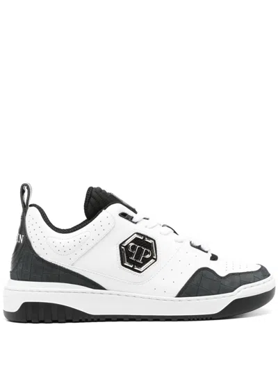 Philipp Plein Croco Printed Leather Lo-top Sneakers In Multicolor