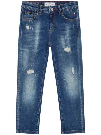 Philipp Plein Kids' Logo-appliqué Straight-leg Jeans In Blue