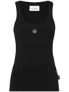 Philipp Plein Logo-appliquéd Cotton Tank Top In Black