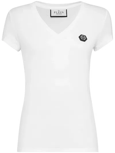 Philipp Plein Slim Fit V-neck Short Sleeve Tops In White