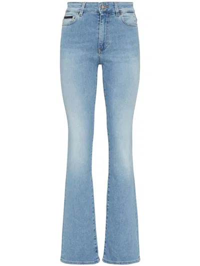 Philipp Plein Logo-appliquéd Flared Jeans In 蓝色