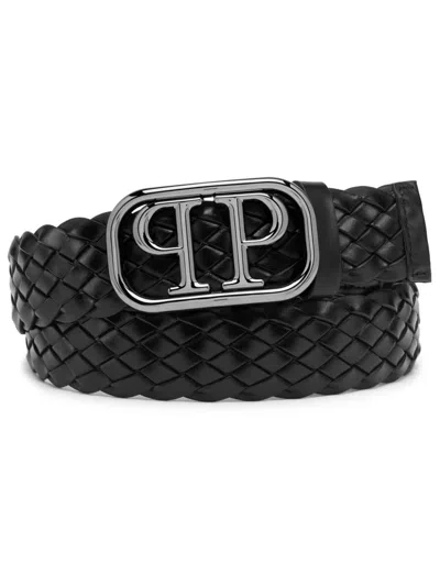 Philipp Plein Logo Buckle Leather Belt In Black