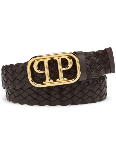 Philipp Plein Logo Buckle Leather Belt In Brown