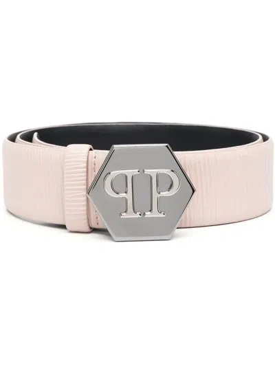 Philipp Plein Logo-buckle Leather Belt In Neutrals