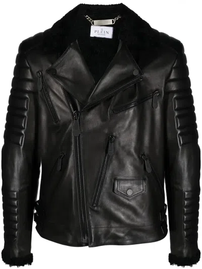 Philipp Plein Logo-debossed Leather Jacket In Black