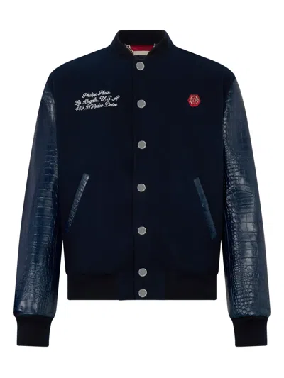 Philipp Plein Varsity Bomber Cocco Sleeves Los Angeles In Blue