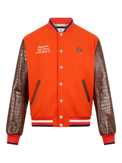 Philipp Plein Logo-detail Bomber Jacket In Orange