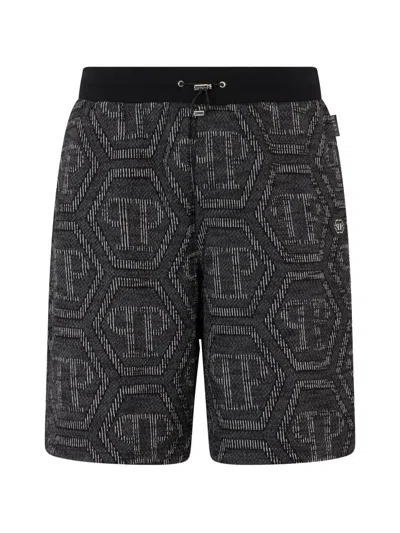 Philipp Plein Logo-detail Monogram Shorts In Black