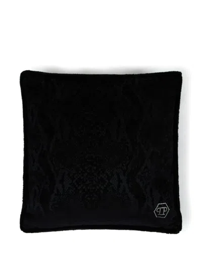 Philipp Plein Logo-detail Velvet Cushion In Black