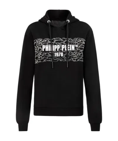 Philipp Plein Logo Details Hooded Hoodie In Black