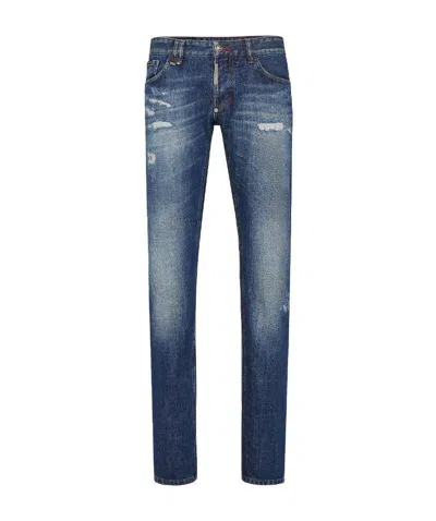 Philipp Plein Logo Details Jeans In Blue