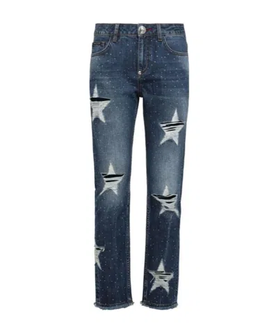 Philipp Plein Logo Details Jeans In Blue