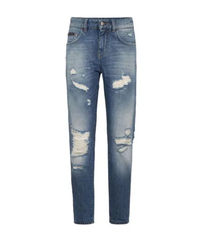 Philipp Plein Logo Details Jeans In Blue