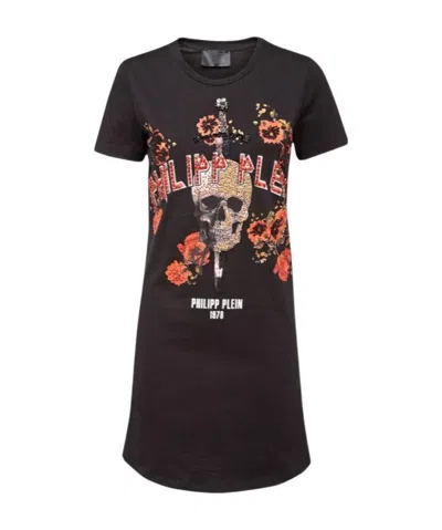 Philipp Plein Logo Details T-shirt Dress In Black