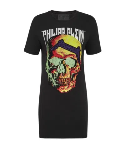 Philipp Plein Logo Details T-shirt Dress In Black