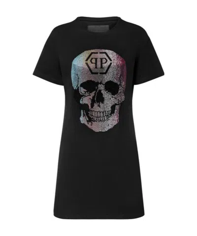 Philipp Plein Logo Details T-shirt Dress In Black