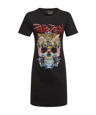 Philipp Plein Logo Details T-shirt Dress In Black