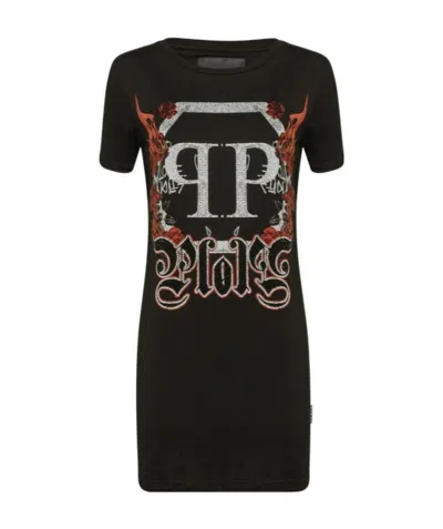 Philipp Plein Logo Details T-shirt Dress In Black