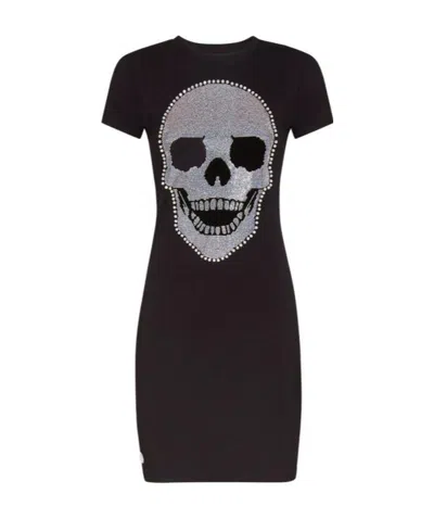 Philipp Plein Logo Details T-shirt Dress In Black