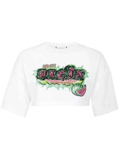 Philipp Plein Logo-embellished Cropped T-shirt In White
