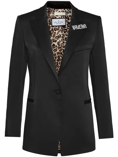 Philipp Plein Satin-weave Single-breasted Blazer In Black