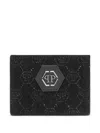 Philipp Plein Leather Cardholder Monogram Strass In Black