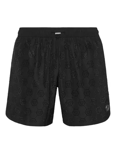 Philipp Plein Logo-embossed Swim Shorts In Black