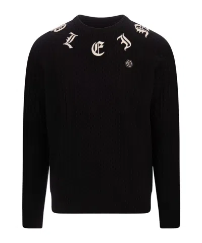 Philipp Plein Logo-embroidered Cashmere Jumper In Black