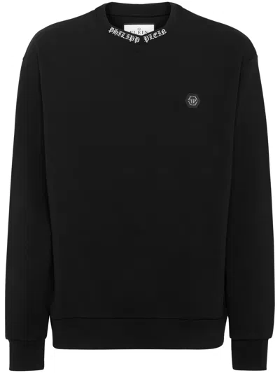 Philipp Plein Logo-embroidered Crew-neck Sweatshirt In Black