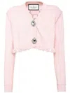 Philipp Plein Logo-embroidered Cropped Cotton Cardigan In Pink