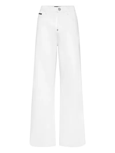 Philipp Plein Logo-embroidered Jeans In White