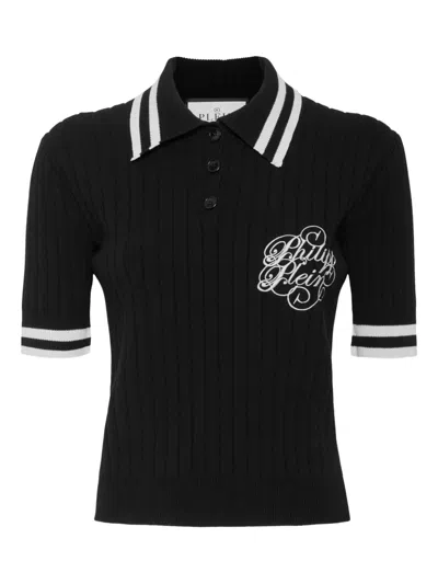 Philipp Plein Geripptes Stricktop Mit Logo In Black