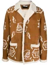 Philipp Plein Shearling Long Coat Monogram In Brown