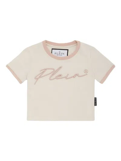 Philipp Plein Kids' Logo-embroidered T-shirt In Neutral