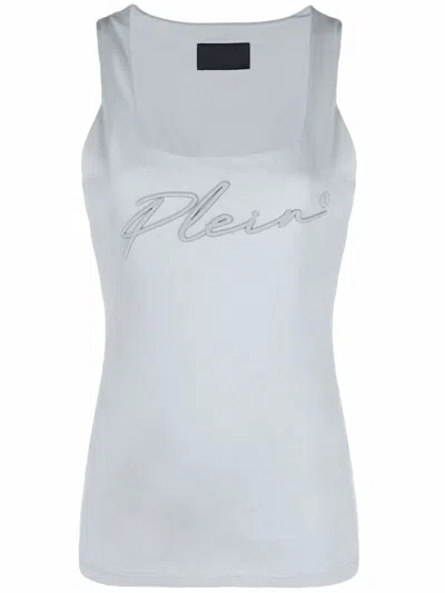 Philipp Plein Logo-embroidered Vest Top In Blue