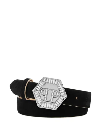 Philipp Plein Logo-engraved Buckle Belt In Black
