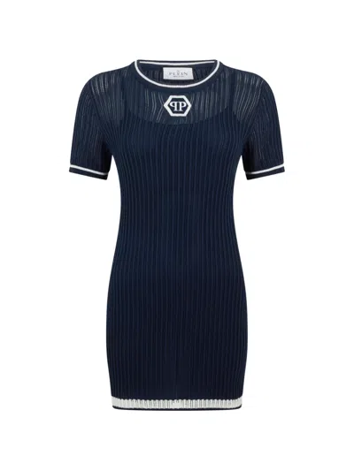 Philipp Plein Logo-hexagon Mini Dress In Blue