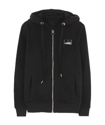 Philipp Plein Logo Hooded Casual Jacket In Black
