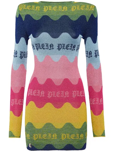 Philipp Plein Logo-jacquard Knitted Minidress In Green