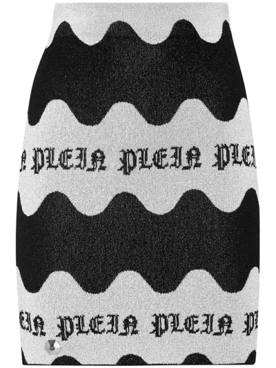 Philipp Plein Logo-jacquard Lurex Miniskirt In Black