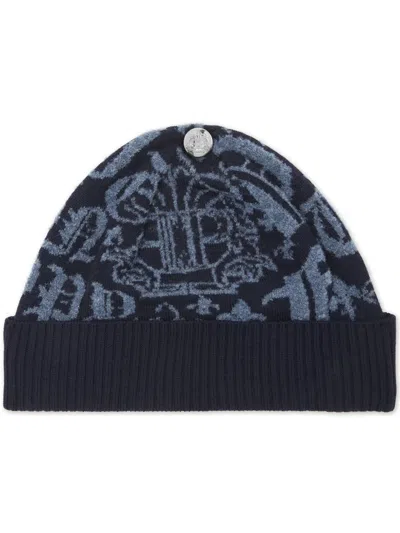 Philipp Plein Logo-jacquard Wool Beanie In Blue