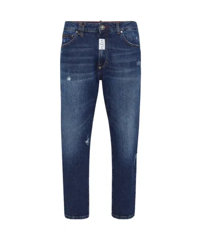 Philipp Plein Logo Jeans In Blue