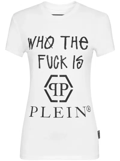 Philipp Plein Logo Lettering Cotton T-shirt In White