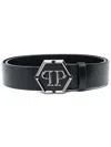 Philipp Plein Logo-lettering Leather Belt In Black