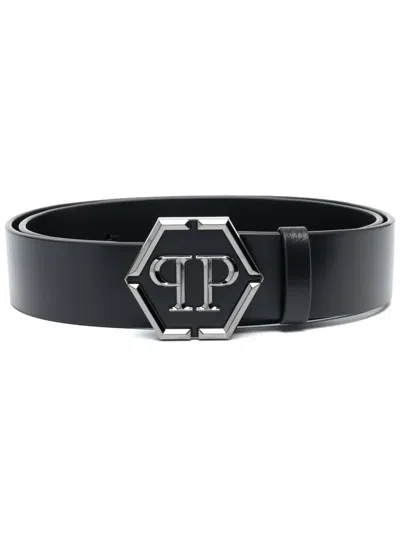 Philipp Plein Logo-lettering Leather Belt In Black