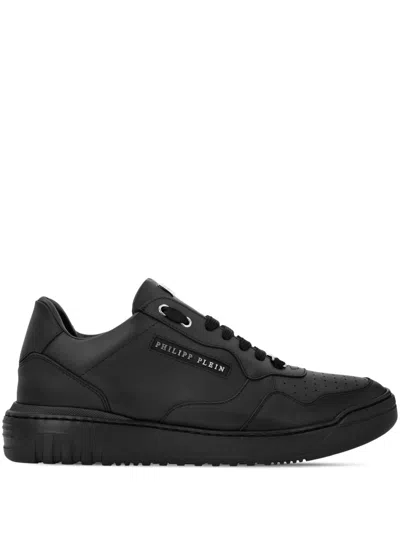 Philipp Plein Logo-lettering Leather Trainers In Black