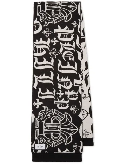 Philipp Plein Logo-motif Merino Scarf In Black