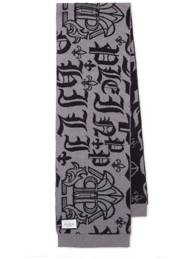 Philipp Plein Logo-motif Merino Scarf In Grey