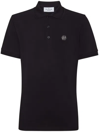 Philipp Plein Logo-patch Cotton Polo Shirt In Black